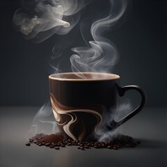 Hot cup of coffee with smoke