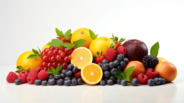 Wholesome Fruits Galore: Studio Photo of Various Fruits on an Isolated White Background. High-Resolution Product with Copy Space and Perfect Lighting