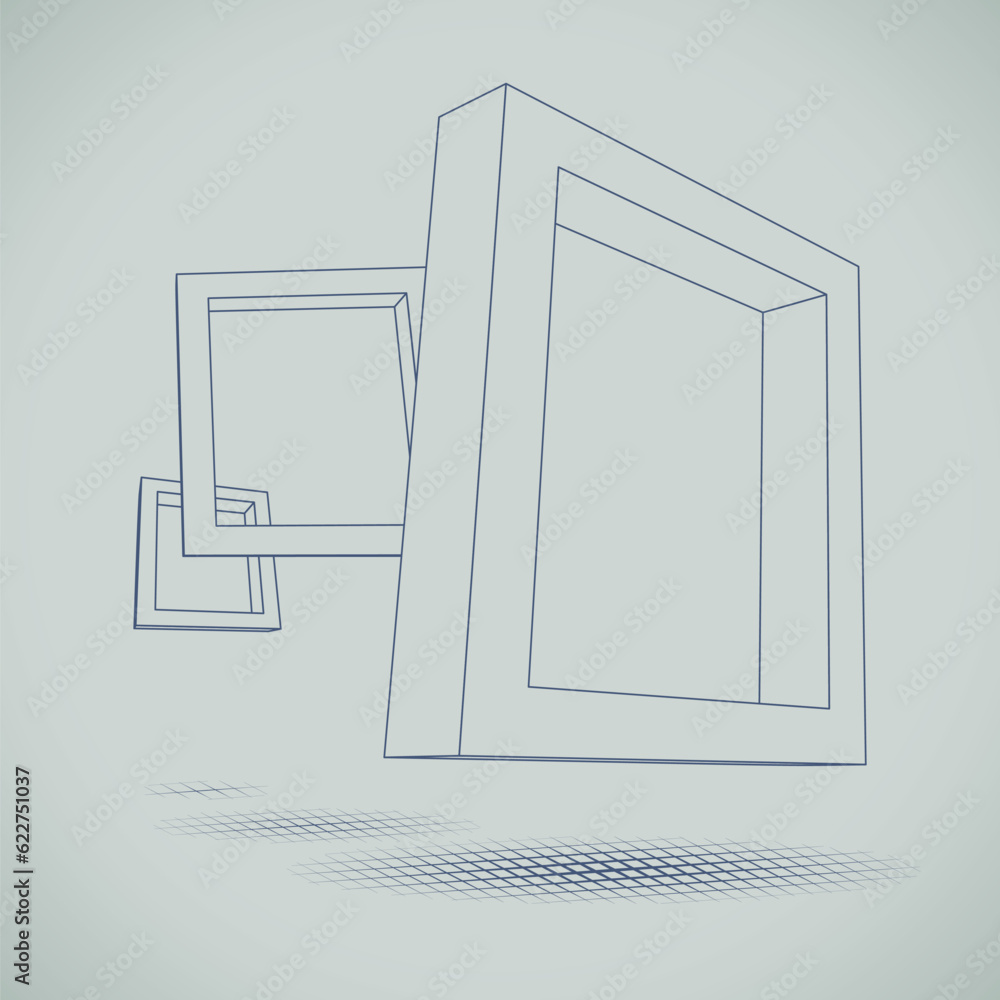 Poster three rectangular 3d frames blueprint
