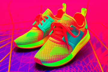 A bold neon sneaker design in a colorful background