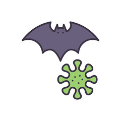 Bat carrier of coronavirus related vector icon. Bat and virus sign. Isolated on white background. Editable vector illustration