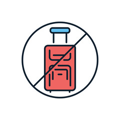 Avoid travel related vector icon. Travel suitcase placed in prohibition sign. Isolated on white background. Editable vector illustration