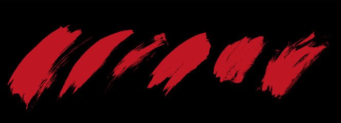 Red brush strokes set. Blood paintbrush, brush strokes templates. Flat vector illustration isolated on black background.