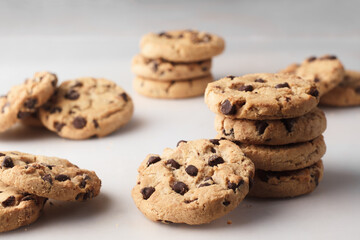 Delicious chocolate chip cookies ready for tasty indulgence.