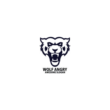 wolf angry logo design line color