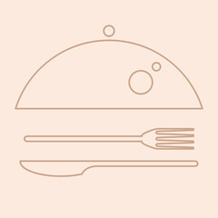 Dish, knife, fork. Bistro, lunch or diner, catering. Flat vector illustration isolated on white background.