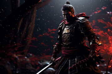 Fototapeta premium Japanese warlord fighting on the battlefield, Generative AI