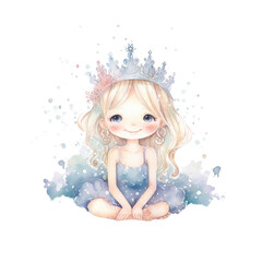Sparkling Freeze Ice Snow Princess Winter Crown Beauty Glittering Delight in Watercolor Sublimation Clipart