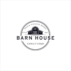 logo barn house line art logo vector concept with emblem illustration template design. icon home design