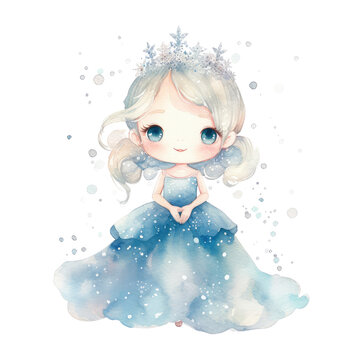Sparkling Freeze Ice Snow Princess Winter Crown Beauty Glittering Delight in Watercolor Sublimation Clipart