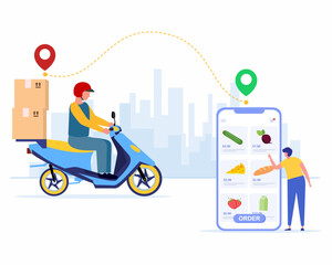 Online Order grocery shopping on mobile screen and Delivery service at home Concept of Online food ordering and delivery 