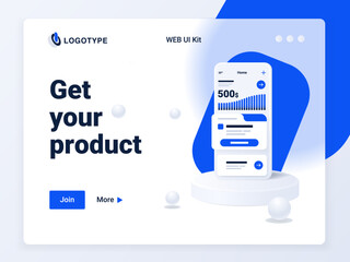 Web site page with a smartphone. Vector illustration.