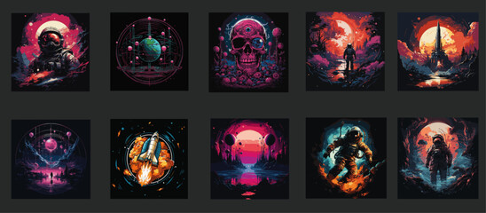 set of T-shirt design of a space and travelling.
ai generetive