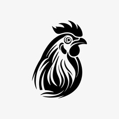 Rooster logo, chicken head mascot, black and white, vintage design template vector illustration