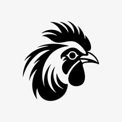 Rooster logo, chicken head mascot, black and white, vintage design template vector illustration
