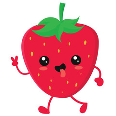 Happy cute smiling Strawberry Cute fruit vector character isolated on white
