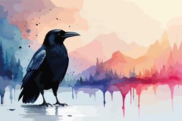 Crow Watercolor Art 