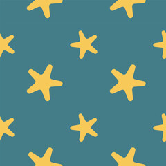 Fototapeta na wymiar Sea stars, seamless pattern, vector. Sea stars on a blue background.