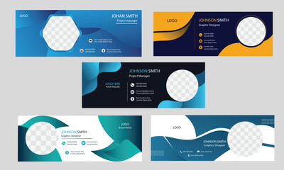Set of modern email signature design, 5 different email signature templates, modern creative email signature design, Corporate mail business email signature banner, Email signature bundle