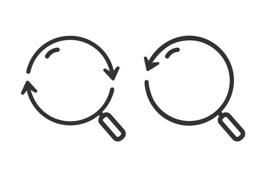 Magnifier sync icon. Vector illustration