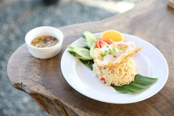 Fried rice with vegetable on street food thai restaurant