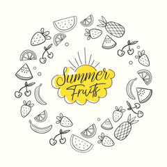 Hand drawn summer fruits doodle collection