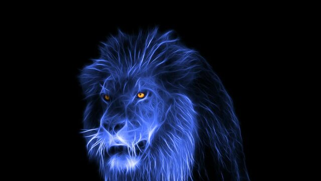 Lion Ghost in blue over black background