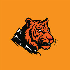 Mountain Rock with Tiger Leopard Cheetah head Logo Design