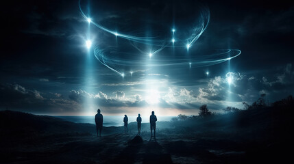 People Observing Supernatural Blue Lights