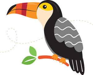 Toucan bird. Cute toucan isolated on white. Wild animal illustration for children book. Vector illustration
