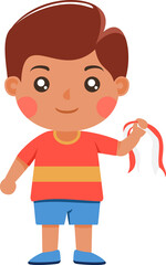Cute standing boy cartoon holding a red and white Indonesia flag