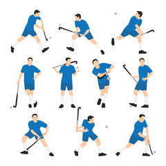 Fototapeta na wymiar Field Hockey player character set. Flat vector illustration isolated on white background