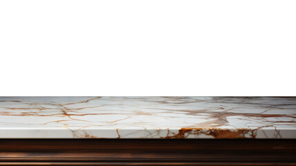 a front view of a Luxurious White and Gold Empty Marble Table for Product Placement on a transparent background, serving as a blank marble table mockup, Ai generative
