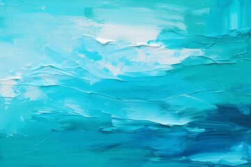 Fototapeta na wymiar パレットナイフの油絵・カラフルな夏用の抽象背景バナー）白とターコイズブルー。AI生成画像