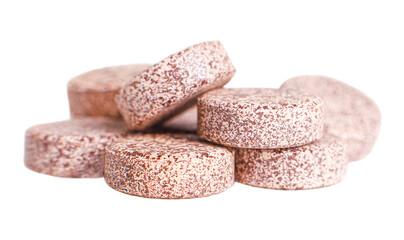 Round brown pills, transparent background