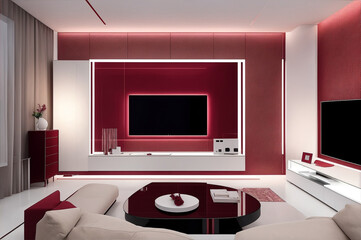 Minimalist interior design for living room. AI generated illustration