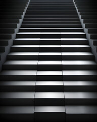 Black Background. Stone Stairs With Abstract Light. Steps In The Darkness  generative AI 