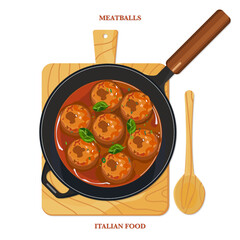 Italian meatballs set isolated on white background, vector element top view on white background.;