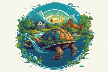 AI generated illustration of a turtle surrounded by the lush greenery