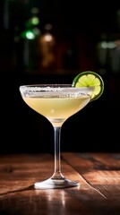 AI generated illustration of a Daiquiri cocktail on a dark wooden background