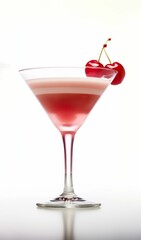 AI generated illustration of a cocktail in a glass with cherry on a white background