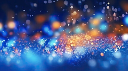 Obraz na płótnie Canvas Snow winter bokeh glow blue background for Christmas wallpaper