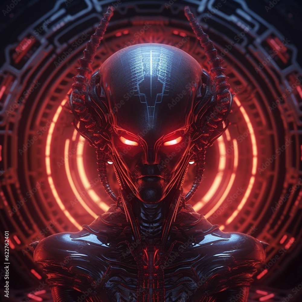 Aufkleber ai generated robotic figure with illuminated eyes in futuristic environment