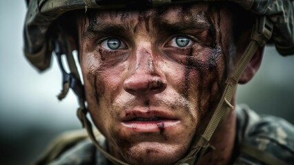 AI generated illustration of a portrait of a soldier in camouflage clothing