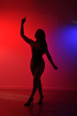 Fototapeta na wymiar silhueta de bela mulher dançarina sensual sexy com salto alto em pose 