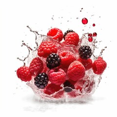 AI generated illustration of a selection of fresh, colorful berries tossed into a water splash