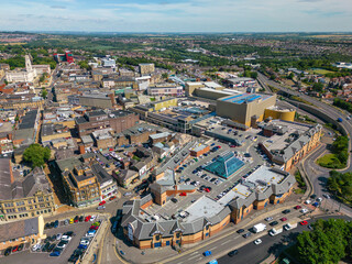 Aerial drone photo of the town centre of Barnsley, England