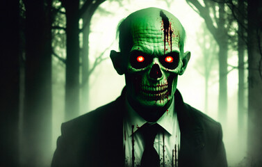 Zombie man. Halloween. Horror film style. Generative AI