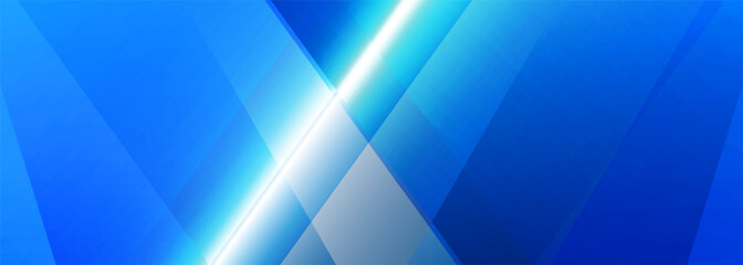 Obraz premium Blue modern abstract wide banner with glowing line and geometric shapes. Vector illustration abstract background.