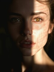 AI generated illustration of a young beautiful model with hazel eyes under the sunlight